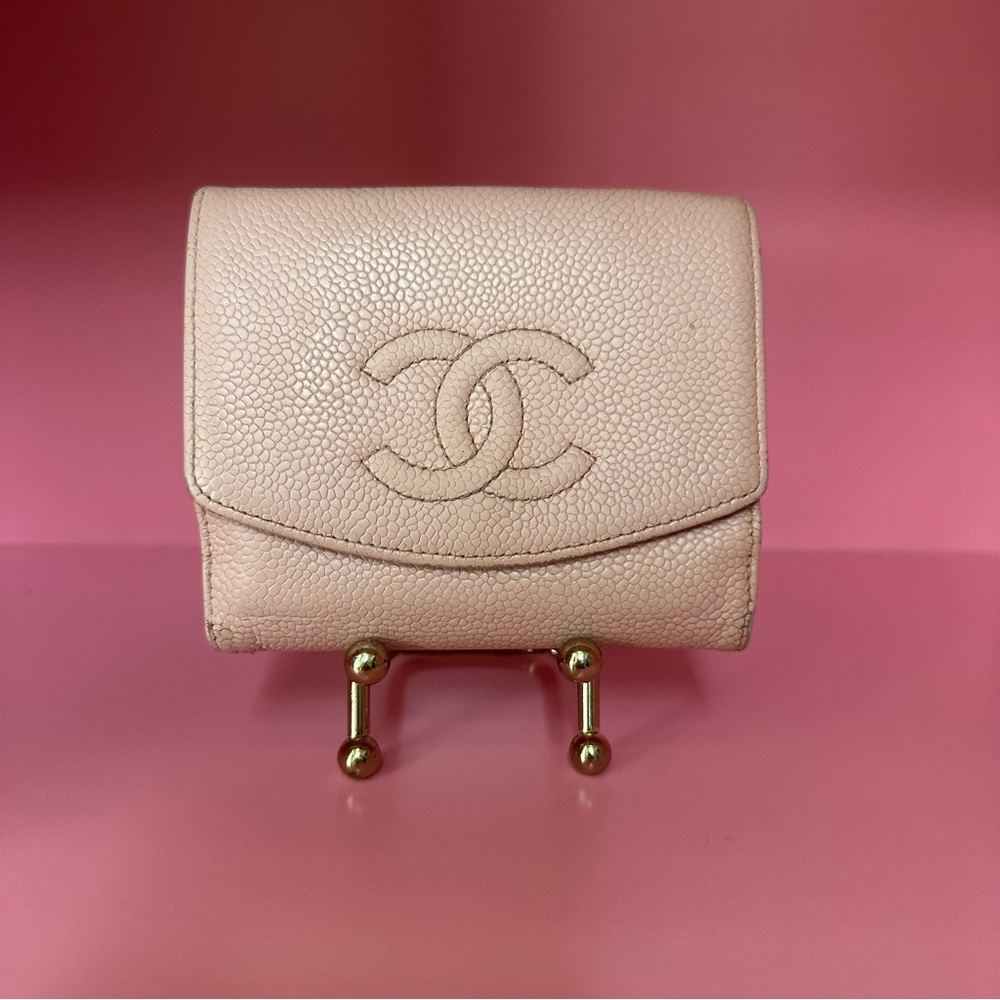 Chanel Pink Compact Wallet with Iconic CC Logo